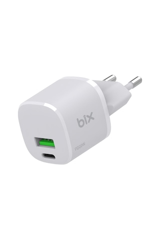 Bix Bx2p20g Gan 20w Type-c Ve Usb-a Mini Hızlı Şarj Cihazı Beyaz
