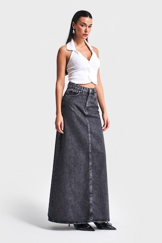 Itsbasic Kadın Antrasit Kot Rengi 3s5-14 Çan Kesim %100 Koton Maxi Boy 100 Cm Denim Etek