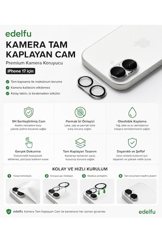 Apple Uyumlu iPhone 17 - 9h Temperli Cam Lens Koruma Komple Kamera Koruması Tek Parça - -