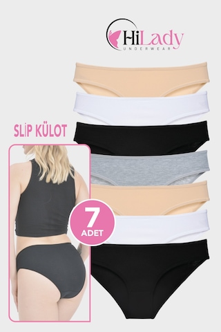 Kadın Külot 7 Li Paket Likralı Soft, Ve, Siyah, Renkler Pamuklu, Yumuşak,külot Beyaz - Siyah - Ten