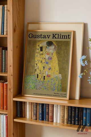 Gustav Klimt Öpücük, Ahşap Çerçeveli Duvar Tablosu - Sanatsever Hediyesi