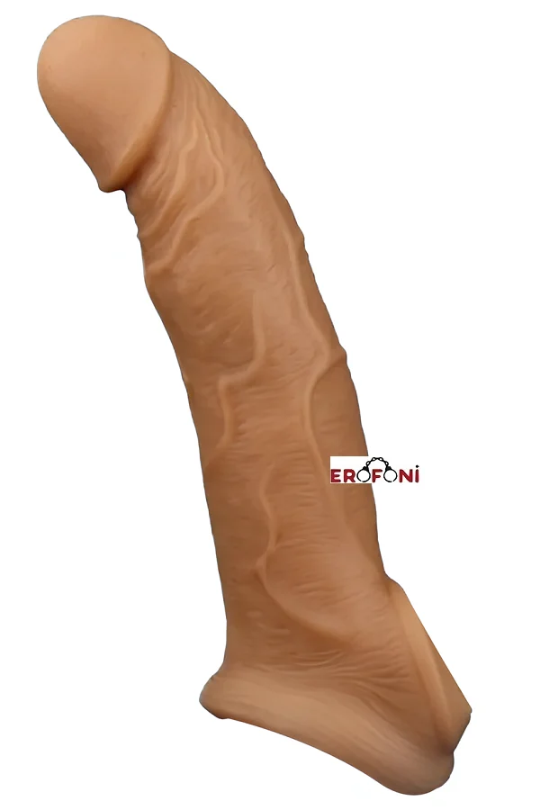 Erofoni Ucu 5 Cm Dolgulu 20 Cm Süper Realistik Uzatmalı Penis Kılıfı