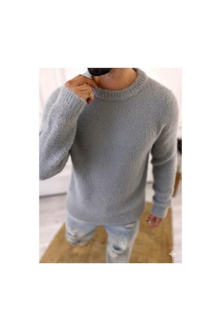 Elku Moda Sweatshirt Oversize Tüylenmez Polar Kazak Bol Kesim Naturel Pamuk Rahat Kesim Salaş Peluş Kazak Gri