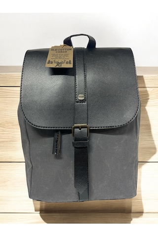 Old Cotton Cargo Vintage Kanvas Tek Bölmeli Büzgülü Kapaklı Disayn Gezi Kamp Okul Günlük Sırt Çantası 24x35cm Gri
