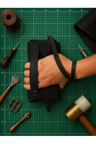 Vintage Leather Craft Hakiki Deri Erkek Çantası Siyah