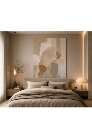 Bej Harmony Soyut Modern Kanvas Tablo Minimal Dokulu Tasarım Nötr Tonlu Dekoratif Duvar Tablosu Salon Yatak Odası Dresuar Üstü Uyumlu Duvar Dekoru