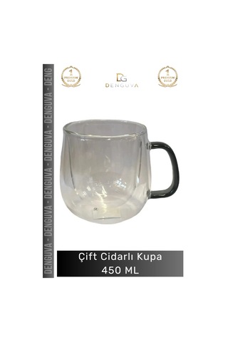 Camkupa 450ml Isı Yalıtımlı Borosilikat Modern Şık Estetik Dayanıklı Çift Cidarlı Cam Kupa Gri Çok Renkli