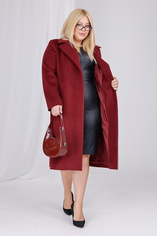 Kadın Bordo Yün Kaşe Kemer Ve Astar Detay Büyük Beden Kaban Bordo