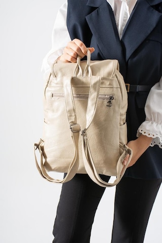 Baginn Y.suni Deri Kadın Sırt Çantası Vegan Deri Bayan Sırt Çantası 30 20 Cm Yumuşak Doku Çok Cepli Bej