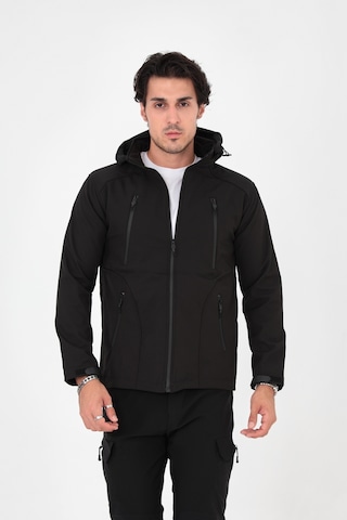 Camp Scoutland Camp455 Outdoor Softshell Su Ve Rüzgara Dayanıklı içi Polar Seyyar Kapüşonlu Erkek Siyah Taktik Mont Siyah