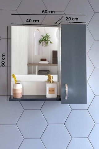 Aynalı Raflı Banyo Dolabı 60 Cm Mdf Üst Modül Antrasit Çok Renkli
