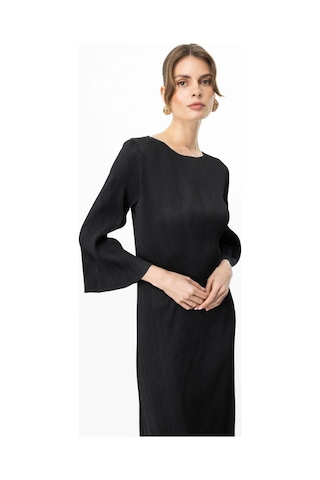 Ekol Kadın Akordiyon Kumaş Maxi Boy Elbise 5920 Siyah Siyah