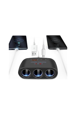3'ü 1 Arada Araba Çakmak Fişi Ayırıcı 120w Usb+pd Hızlı Şarj Adaptörü 3 Soketli Güç Ayırıcı 12-24v Araba Kamyon Suv İçin