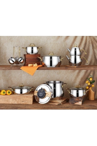 Remetta Serena Gold Çeyiz Seti Takımı 18 Prç Tencere Tava Gri