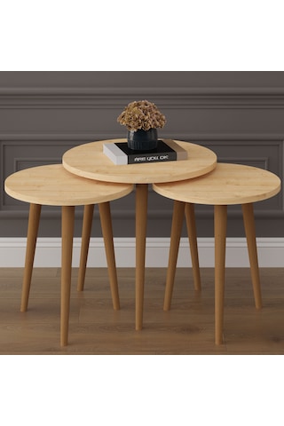 3 Lü Yuvarlak Zigon Sehpa Ahşap Ayaklı-sehpa01-safir Meşe