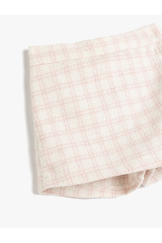 Koton Ekoseli Beli Lastikli Kruvaze Şort Etek Pembe Ekose 5smg40030aw Pembe Ekoseli Pembe
