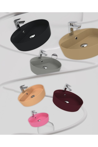 Creavit Loop LP146-00KK00E Masa Üstü Çanak Lavabo Extra Kömür Karası 45 CM
