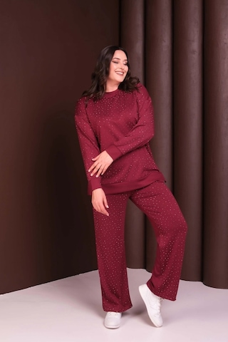 Önü Taş Baskılı Alt-üst Takım Bordo