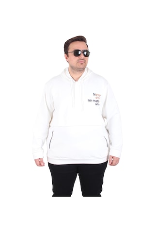 Moc Grande Mocgrande Büyük Beden Kapüşonlu Sweat Double Face Never 25706 Ekru Ekru