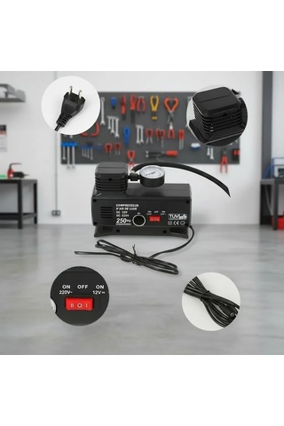 250 Psı Oto Hava Kompresörü - 220v Ve 12v Uyumlu Yol Yardım Lastik Şişirme Pompası 1