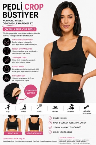 Mrm Pro Kadın 2 Li Pedli Spor Crop Büstiyer Seti Siyah Kırık Beyaz Geniş Askılı Esnek Çok Renkli Çok Renkli
