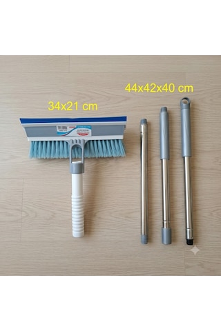 Çift Taraflı Fırçalı Camsil Çekpas + 140 Cm Yer Kaplamayan Modüler Metal Saplı Cam Balkon Temizleme Seti Çok Renkli