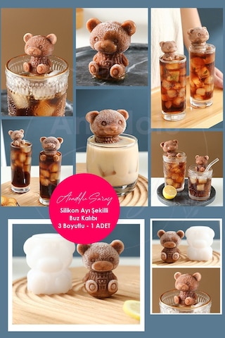 Pratik Silikon Ayı Şekilli Buz Kalıbı Silikon 3 Boyutlu  Ayı Karikatürlü Sunum Buz Kalıbı - 1 Adet Diğer