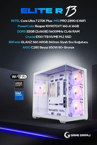 Game Garaj ELITE-R13 Ultra 7 270K RX9070XT 32 GB 1 TB SSD Free Dos Oem Paket Masaüstü Oyuncu Bilgisayarı