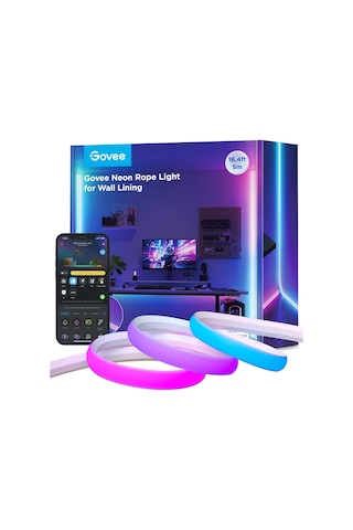 Süpürgelikler İçin Govee Neon Led Şerit, Duvar Hatları Ve Köşeler İçin 5m Rgbıc Led Şeritler, Oturma Odası, Koridor, Yatak Odası İçin Mat, Müzik Senkronizasyonu, Kesilebilir, Neon Işık Dekorasyonu İle Uyumlu Siyah