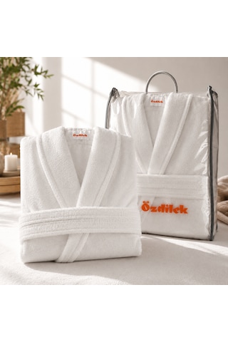 Özdilek Orijinal %100 Pamuk Unisex Bornoz Otel, Spa, Sauna Ve Hamam Kalitesi Yumuşak, Yüksek Su Emici Banyo Bornozu Anushka Fermuarlı Saklama Kılıfı Hediyeli Premium Hediye Seti Beyaz