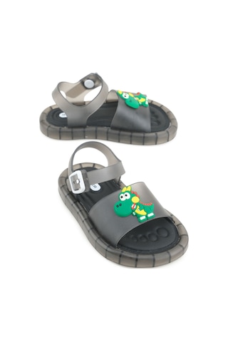 Gezer Yazlık Erkek Çocuk Suni Deri Işıklı Rahat Taban Ayarlanabilir Dino Sandalet Siyah