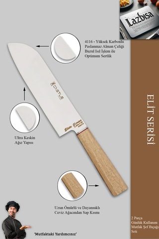 Elite Serisi Mutfak Bıçak Seti 2 Li Et Sebze Şef Bıçak Mft-216 Ceviz
