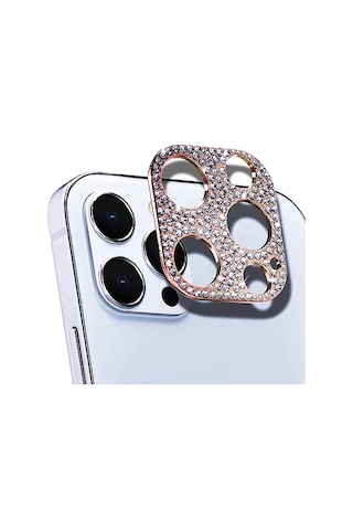 Ally iPhone Uyumlu 12 Pro Max Kamera Koruyucu Lens Diamond Taş İşlemeli- 5775 Pembe