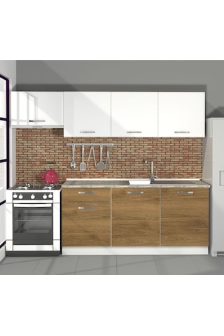 Decoraktiv Smart 240 Mdf Hazır Mutfak Dolabı - Tezgah Dahil - Pera Beyaz Beyaz - Meşe
