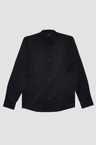 Tudors Erkek Modern Fit Dar Kesim Pamuklu Kolay Ütü Armürlü Siyah Gömlek-32093-siyah Siyah