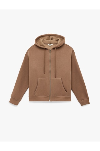 Koton Fermuarlı Cep Detaylı Kapüşonlu Oversize Sweatshirt Vizon 6sak10128nk 05x