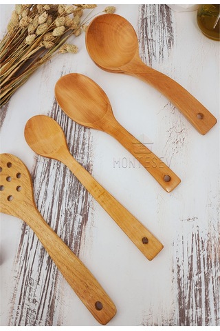 Ahşap Tahta Mutfak Kaşık Seti 4 Parça Kayın, Şimşir Ağacı 4-4