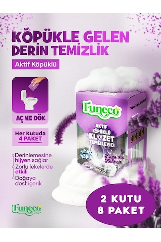 Funeco Lavanta Ferahlığı - Avantajlı Paket - 2 Kutu - 8 Paket - Tuvalet Klozet Temizleyici, Aktif Köpüklü