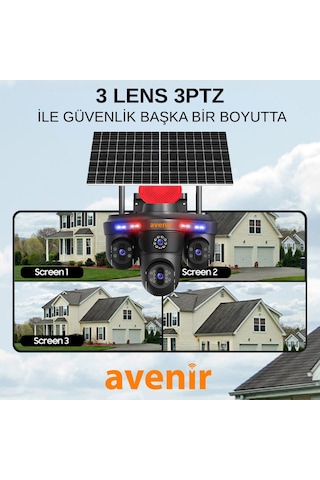 Av-s439 3 Lens 3ptz Güneş Enerjili Solar 4g Sim Kartlı Kamera