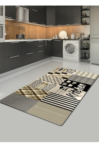 Krem, Kitchen Kaymaz, Organik Pamuk Taban Mutfak Halısı