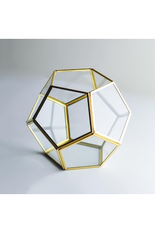 21x21x17cm Pirinç Gold Geometrik Teraryum Cam Fanus Aksesuar Çikolata Kutusu
