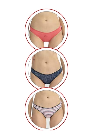 U.s Polo Assn. 66432 Kadın Karışık Desen Pamuklu 3'lü Slip Külot-mercan Mercan