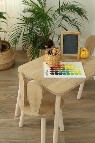Montessori Çocuk Masası 1 Masa & 2 Bunny Sandalye Kahverengi