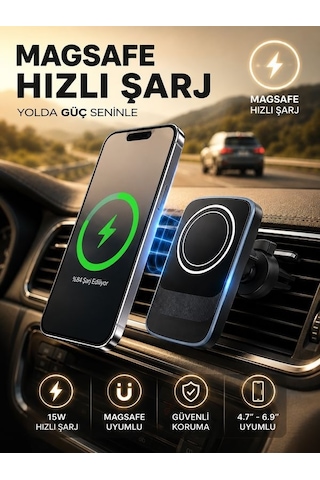 15w Magsafe Uyumlu Kablosuz Araç İçi Telefon Tutucu 3a Hızlı Şa
