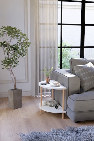 Modern Ahşap İki Raflı Koltuk Yanı Sehpa Çevirmeli Kurulum Salon Yan Sehpası Beyaz