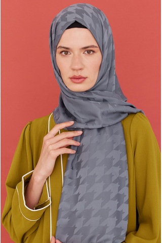 Mirsoy Scarf Kazayağı Desen İpeksi Jakar Şal - Antrasit Antrasit