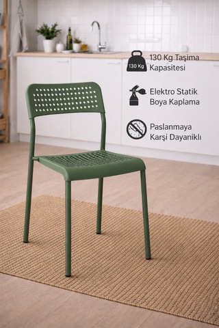 Mira Yeşil Sandalye Plastik Gövdeli Metal Ayaklı, Mutfak Sandalyesi, Çalışma, Bahçe, Yemek Oda 1 Adet