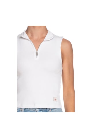 Kadın Dik Yaka Yarım Fermuarlı Kolsuz T-shirt - Beyaz-9194 Brilliant White