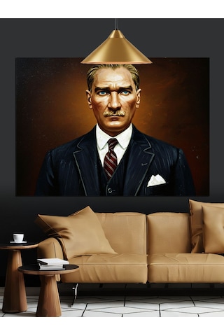Koyu Fonlu Atatürk Portresi Dekoratif Kanvas - Mdf Ahşap Tablo