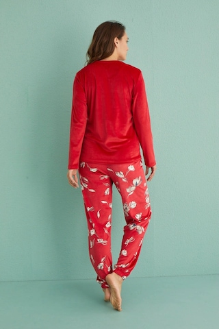 Mihra Stil Mihra 13312-5 Kadın Kışlık Kadife Pijama Takımı Kırmızı